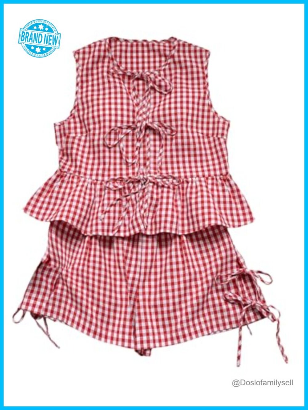 Women's Gingham 2 Piece Shorts Set Ruffled Bow Sleeveless Casual Summer Outfit